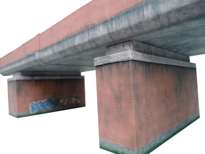 This brick-faced concrete structure is a model on sale through ebay, complete with graffiti (see under bridge, far pier) and streaking. On the right layout this would be a centrepiece, but it would have to be large scale - not your average branch