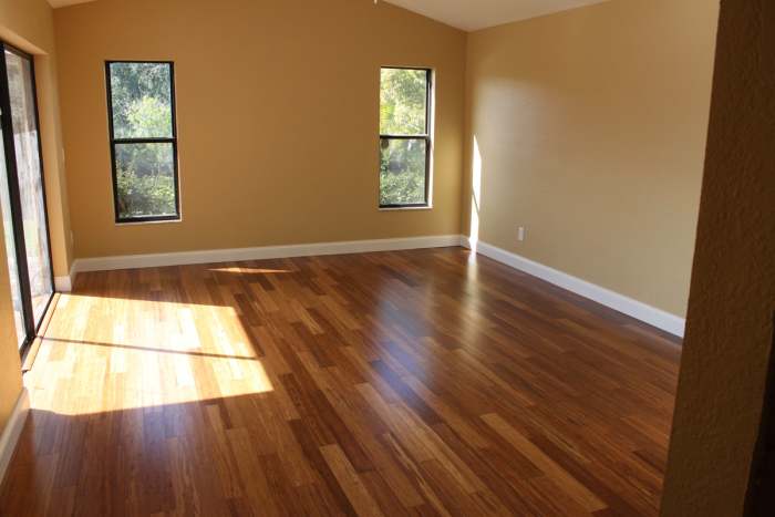 We installed Morningstar's 3/8" x 3-3/4" solid strand carbonized bamboo in our master bedroom.
