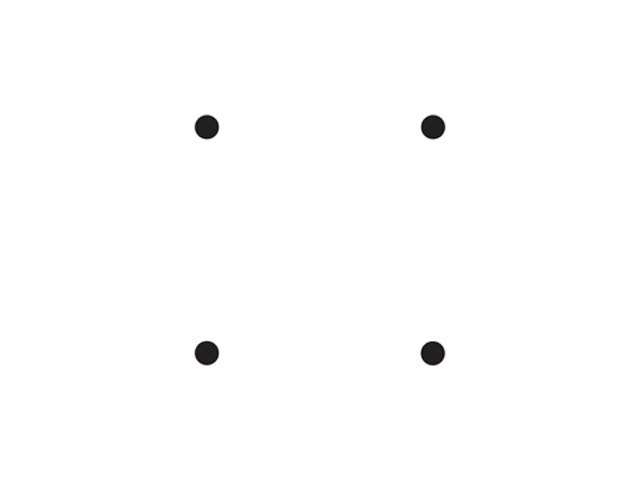 The problem: connect the four dots with three straight lines without lifting the point of your pen from the paper so that you finish at the spot where you began.