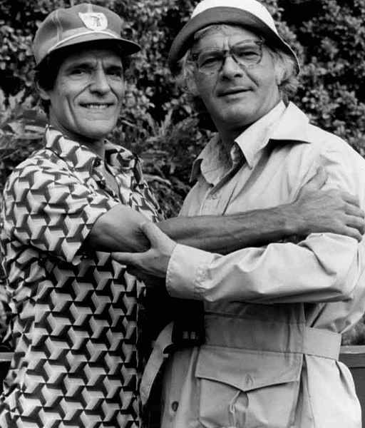 Puppeteer Cosmo Allegretti (Dancing Bear and others) and actor Dick Shawn on Captain Kangaroo in 1977. Many famous actors were guests on the shows.