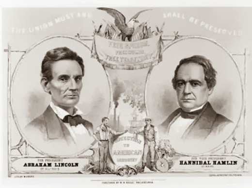 A campaign poster for the Republican Party - Abraham Lincoln for president, Hannibal Hamlin for vice-president