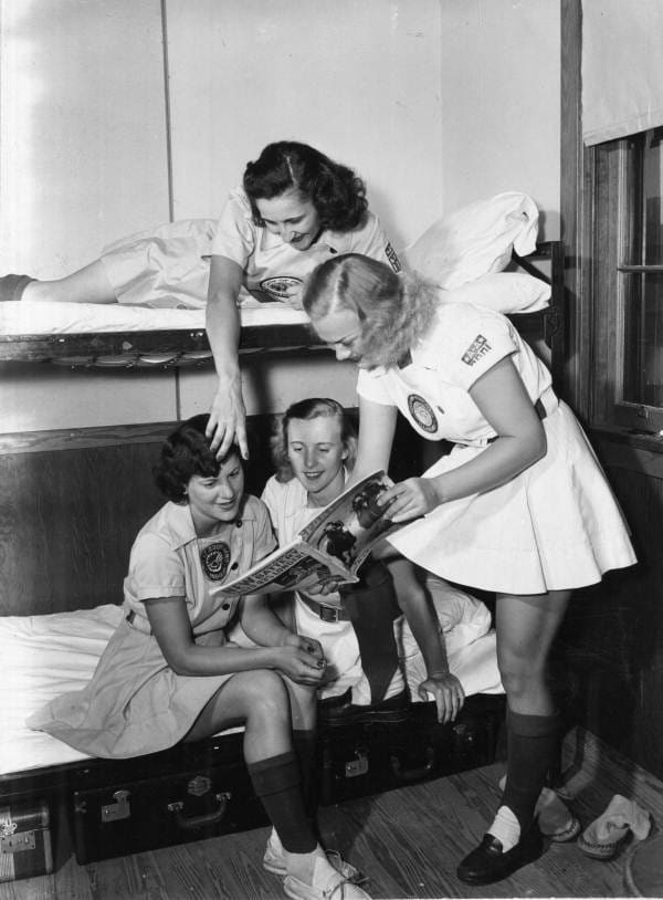 A 1948 photo showing the sluggers finding time to relax off the field.