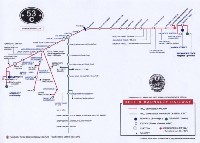The schematic map that shows the route from Stairfoot and Cudworth overland and the Ouse to Hull - the aim was to break the monopoly of the North Eastern Railway in the East and West Ridings of Yorkshire