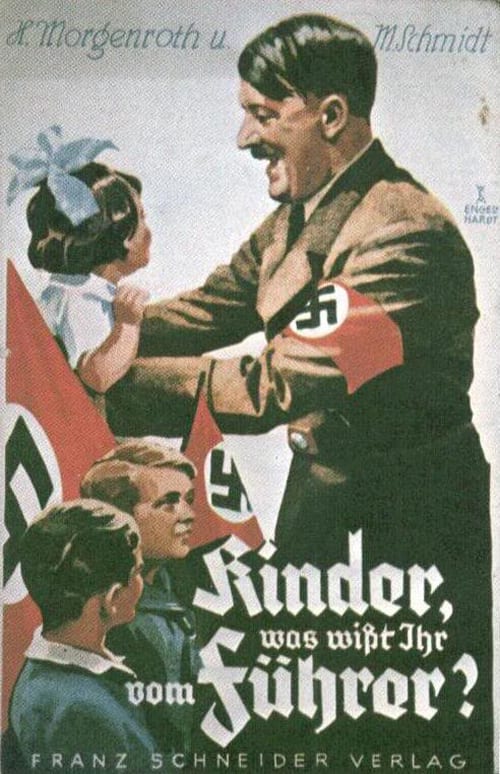 This Hitler Youth poster shows Adolf Hitler interacting with a group of young Germans. The caption reads, “Children, what do you know of the Fuhrer?”