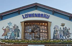Lowenbrau Beer Tent where I hung out at the Oktoberfest. Great beer. Above the entrance is the mighty lion which roars "Loooooenbrau" every few minutes.