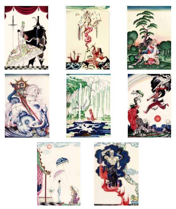 Here we show each of the full-color designs by Kay Nielsen from the suite published in "Red Magic" (1930).