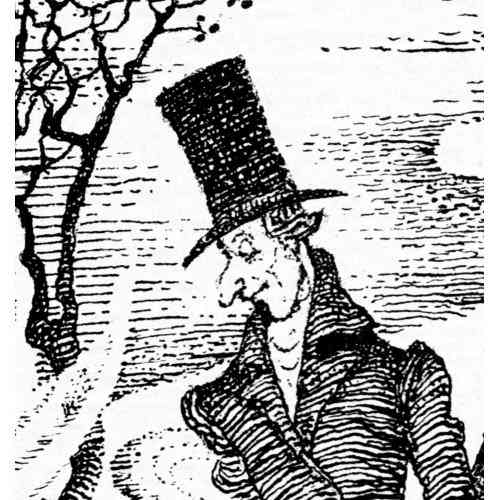 Here we show a portion of a design by Kay Nielsen from 1954 that depicts Hans Christian Anderson in a fantasy landscape.