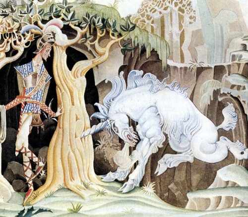 Here we show a portion of 'The Valiant Tailor' - a design by Kay Nielsen from his suite published in "Hansel and Gretel and other stories by the Brothers Grimm" (1925).