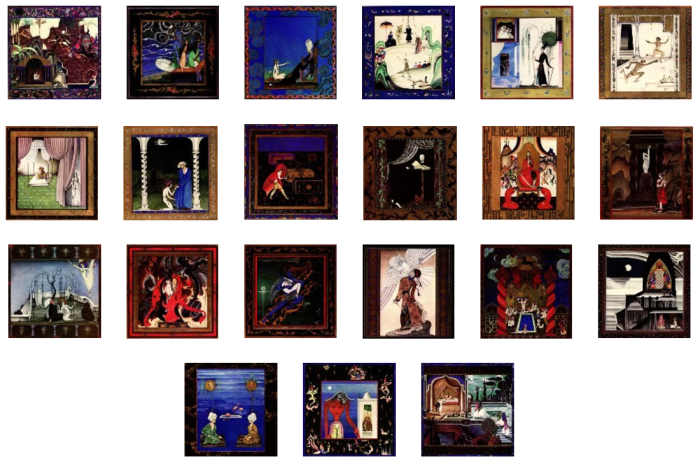 Here we show each of the full-color designs from the suite by Kay Nielsen inspired by the classic Persian tales known as "The Arabian Nights".