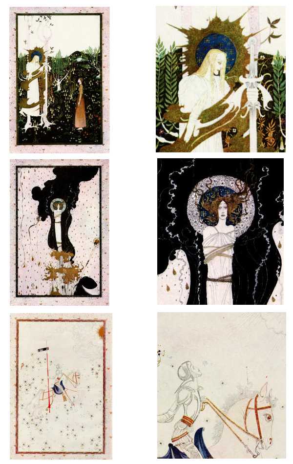 Here we show the three designs by Kay Nielsen (including details) from a suite known as "Scenes from the Life of Joan of Arc".