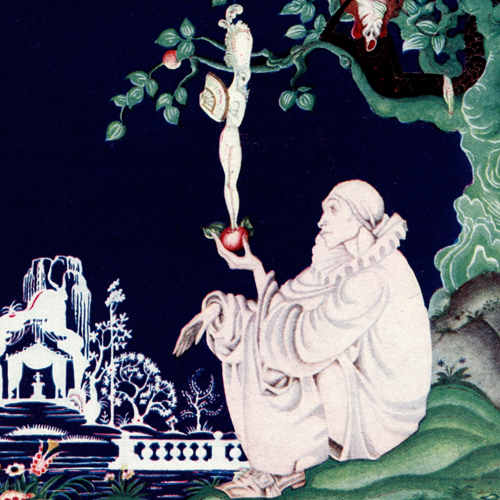 Here we show a portion of "The Apple", a design by Kay Nielsen depicting Eve's temptation of Adam in the Garden of Eden.