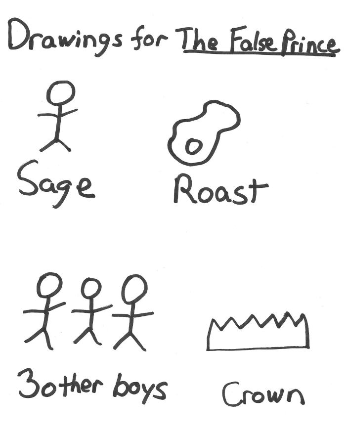 Booktalks for Children's Fantasy Fiction -- suggested drawings for The False Prince by Jennifer Nielsen.