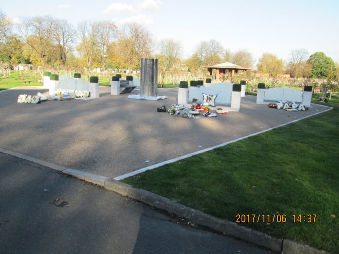 The Garden of Remembrance for those cremated close by was created recently in 2017 with its cascades and small 'Romanesque' shelter (seen here in the background)