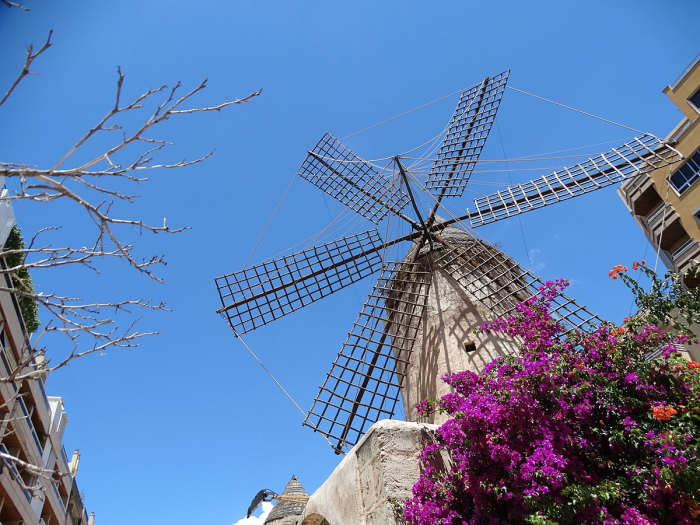Street Scene with Windmill - Palma de Mallorca - Mallorca - Spain
