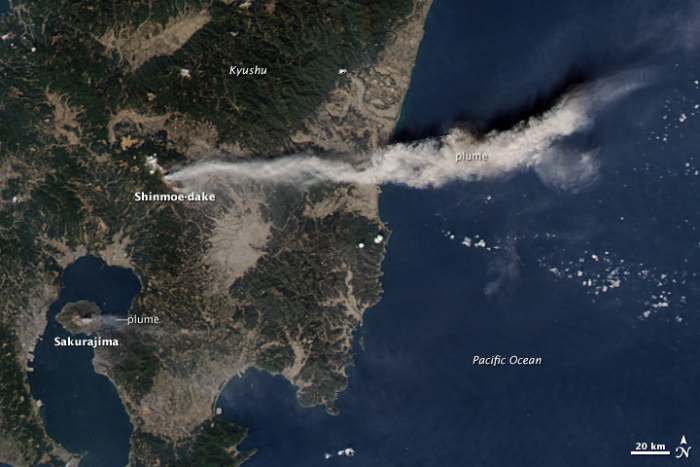 Satellite picture of Mount Shinmoe (Shinmoe-dake) in Mount Kirishima, Japan. 3 Feb 2011