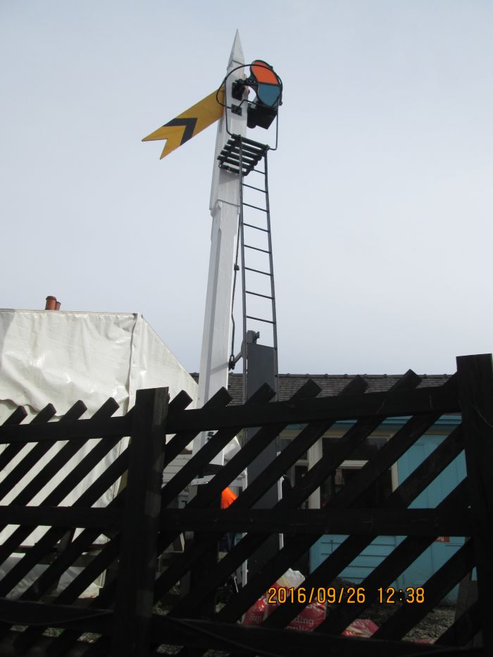 A North Eastern split post distant, seen at the back of the cafe on Grosmont's 'Down' platform. Cosmetic in this situation, the signal was at one time operational