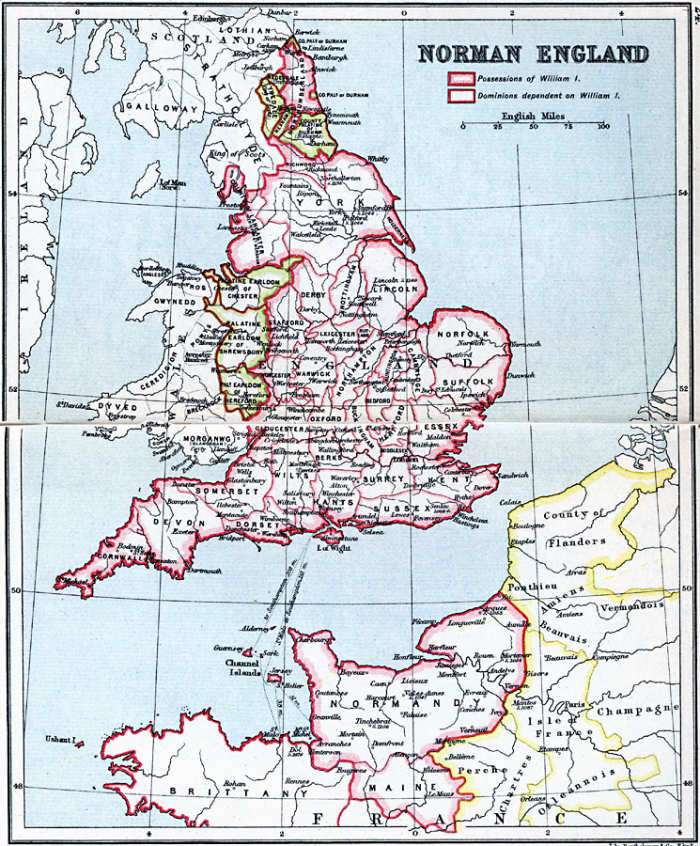 The earlier earldoms were divided up into 'manageable' chunks, shires were re-arranged, Norman, Breton, Flemish and Frankish barons, bishops and shire reeves were appointed by William