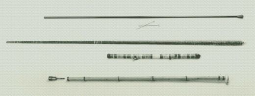 BLOWGUNS__ Modern aluminum blowgun, Peru wooden blowgun w/ bone mouthpiece, short and light blowgun from the Amazon jungles, European walking stick blowgun (top to bottom)