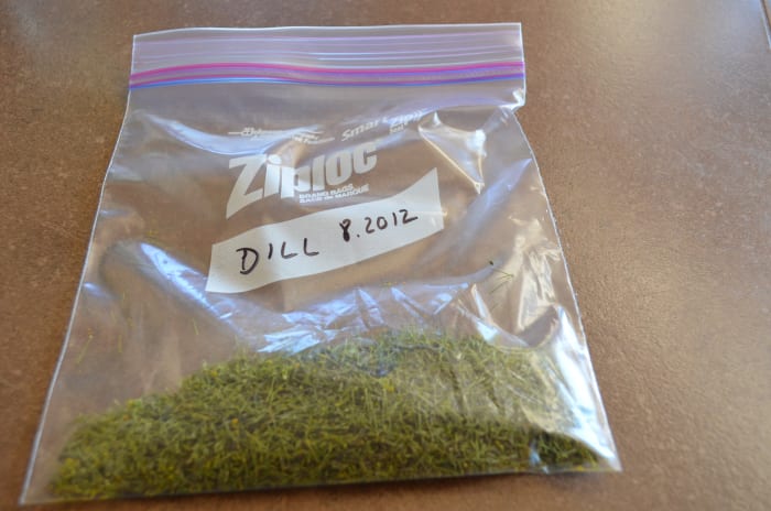 Dill has a very unique smell but sometimes it helps to label other herbs. Dating them is also a great help so you'll know how much you used or how long an herb lasts.