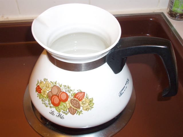 2 cup teapot. To use for potpourri, fill halfway with water and put on stovetop to boil. Add herbs. Put on the lid. Turn heat low. Check every few hours to see if it needs more water.