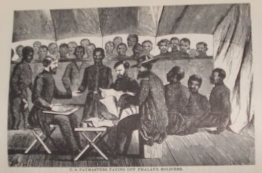 An illustration of payment tendered to the troops. Note the interesting caption: "US Paymaster Paying Off Phalanx Soldiers"