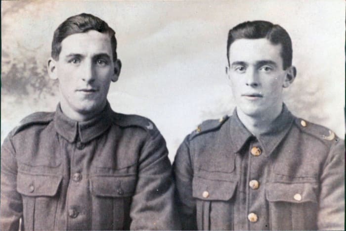 Grandad's brothers during World War One: Arthur on the left with Bob - the only two brothers who were old enough to serve in the Great War. Bob survived a poison gas attack and returned safely home.