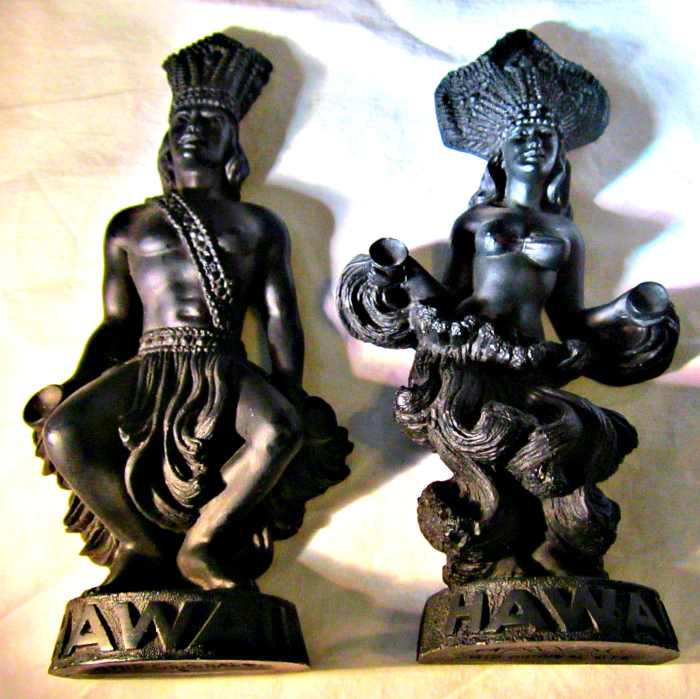 Coco Joe's A Hip Original hula Girl & Hawaii warrior 1976 figurine. Beautiful Details in these two lave pieces …