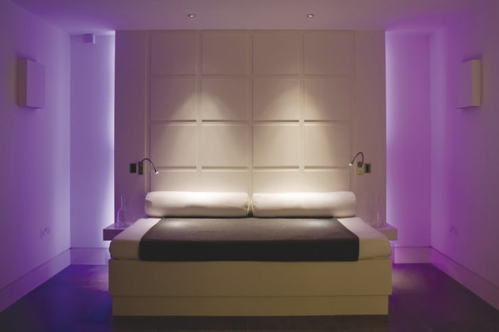 This is quite dramatic, however this is a prime example of subtle lighting. You can add reading lights to the wall if you like to read before falling asleep. Up lighting, down lighting and back lighting will give you these effects shown.