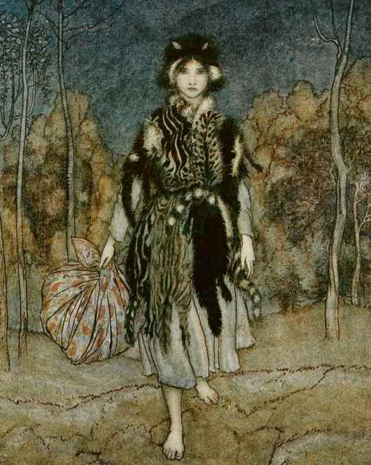 Here we show a portion of 'Catskin' - a design by Arthur Rackham from his suite of illustrations published in "English Fairy Tales" (1918).
