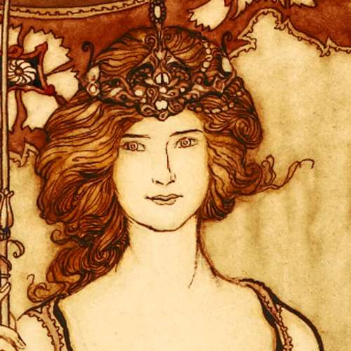 Here we show a portion of 'Queen Mab, who rules in the Gardens' - it is from the suite by Arthur Rackham published in "Peter Pan in Kensington Gardens" (1906).