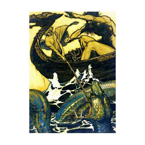 Here we show this design by Arthur Rackham inspired by a classic tale from the Norse Edda of Snorri Sturluson.