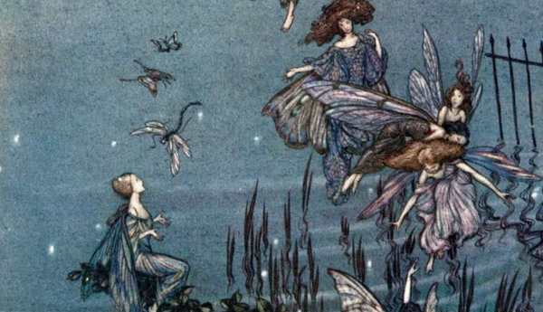Here we show a portion of 'The fairies of the Serpentine' - it is from the suite by Arthur Rackham published in "Peter Pan in Kensington Gardens" (1906).