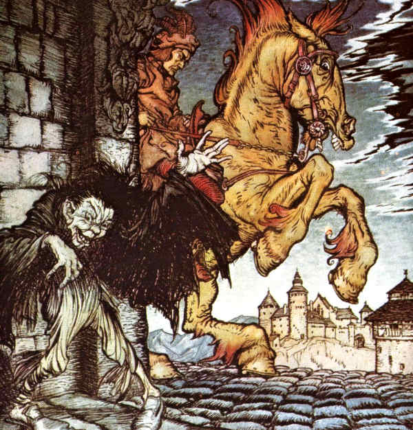 Here we show a portion of 'Metzengerstein' - a design by Arthur Rackham from his suite of illustration published in "Poe's Tales of Mystery and Imagination" (1935).