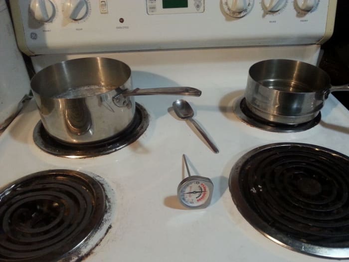 For the heat & hold phase, put ingredients in one pot and 10-16 ounces of distilled water in a separate pot, which you will also heat & hold.