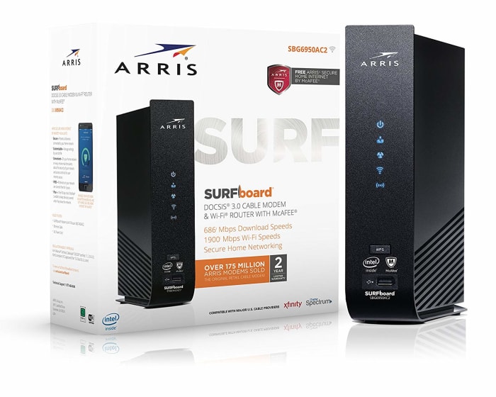 ARRIS SURFboard SBG6950AC2 16x4 DOCSIS 3.0 Cable Modem/AC1900 Wi-Fi Router/McAfee Whole Home Internet Protection