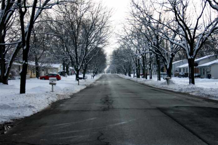 Meredith Street in Portage, Michigan in the winter