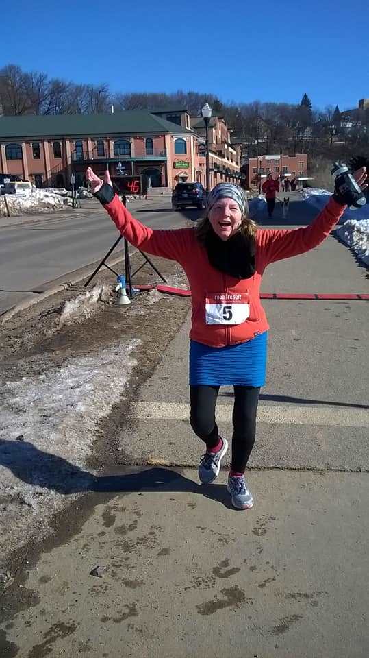 My Wife Kayle Rice finishing the Run with the Cops 5K race in Marquette March 24 2018