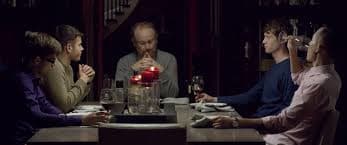 Danny (Christian Gabriel- far l) Kyle (Pano Tsaklas-l) Forrest (Michael Champlin- c) Lance (August Browning- r) and Christian (Christopher Fung- far r) enjoy dinner and Lance and Christian's lavish house