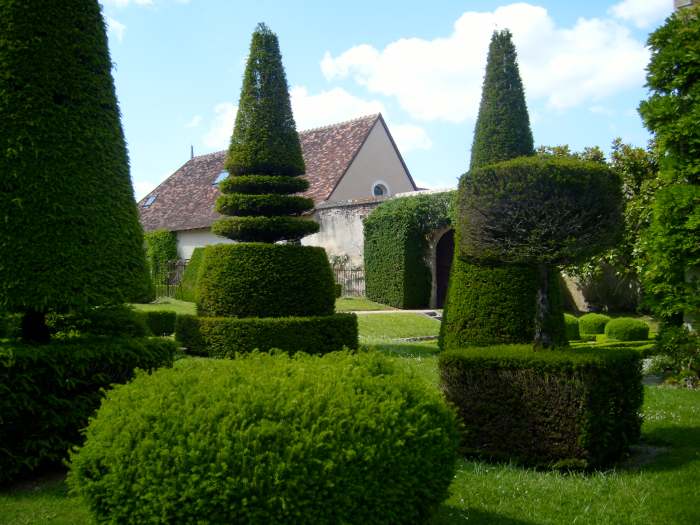 Topiary garden at Chateau d'Azay-le-Ferron, with trees shaped to resemble chess pieces