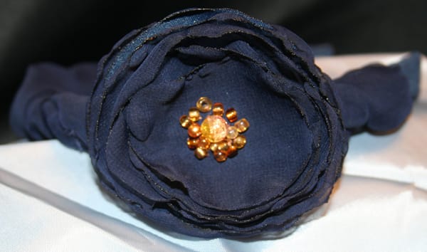 This one took the most time to make, since I covered the headband with two different navy blue materials.