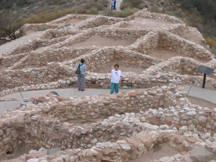 The ruins of Tuzigoot showed tightly packed apartment-style buildings surrounding a well defended tower atop a strongly defensible hilltop.