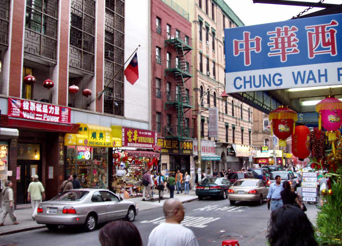 Mott Street in New York City, the traditional center of Chinatown, where the Chinatown Community Center is located