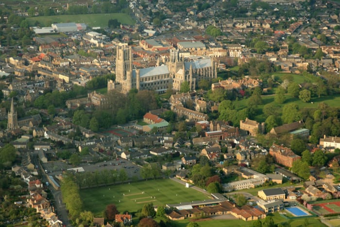 Ely Cathedral, 'the ship of the Fens', Ely Abbey and city Elige, 'Eel Island' was isolated by deep channels, marsh and 'lodes', seemingly bottomless black standing water.