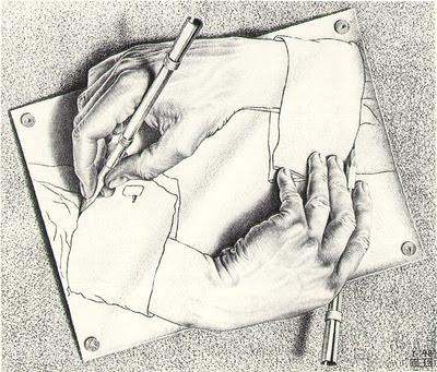 Escher Hands: McLuhan, however, made bold to argue that the form of our technological mediums, like the world of advertising and physical attraction, contain a latent message, a twilight language, which operates below the threshold of our conscious a