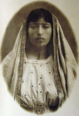 Photo from the Armenian Genocide Museum. This woman was taken into captivity and tattooed. For some, it was a mark of shame after they were liberated.