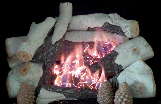 Realistic Birch Logs in this vent-free gas log fireplace set are designed for safety indoors without a chimney or other ventilation.