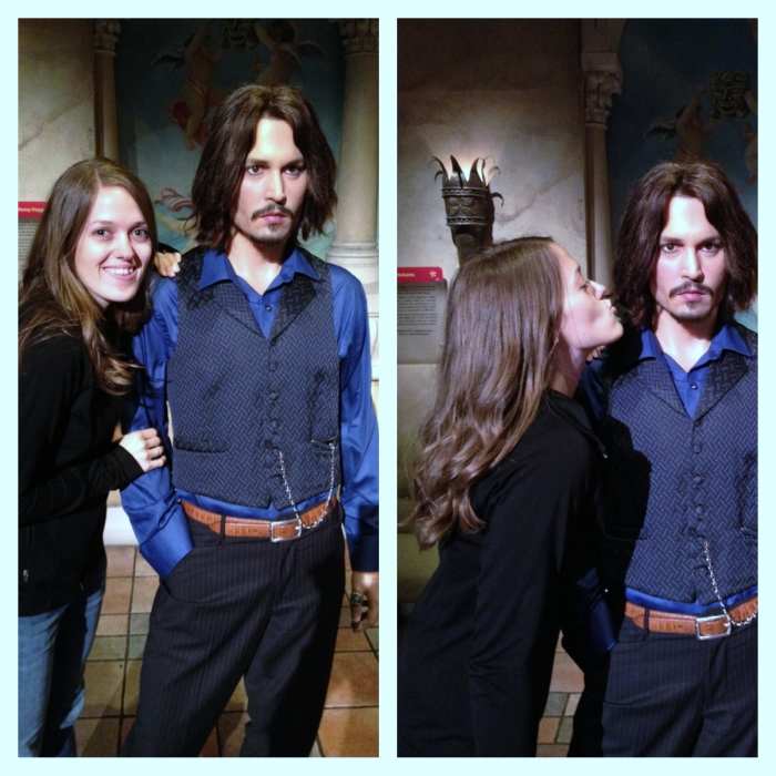 My daughter, Michelle Stoker, met Johnny Depp at the Wax Museum. She said he was a bit quiet. He didn't say much :)