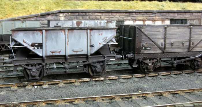 (Left) Dave Bradwell 22 ton ironstone hopper kit in BR livery - see below for a view of a real wagon