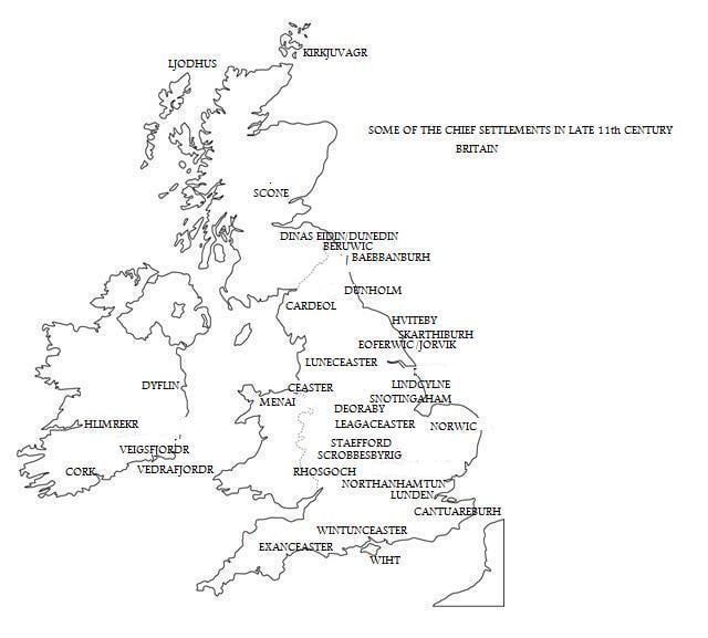 Eleventh Century Britain (England, Wales, Scotland and Ireland) - compare modern names in England with those above - under Knut it was more of a united kingdom than before or after