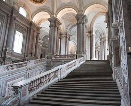 Natural light illuminates the staircase at Caserta Palace near Naples, built in the 1700s for the King of Naples.